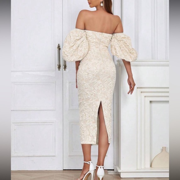 Luxe floral jacquard off shoulder party formal evening dress - Picture 11 of 16